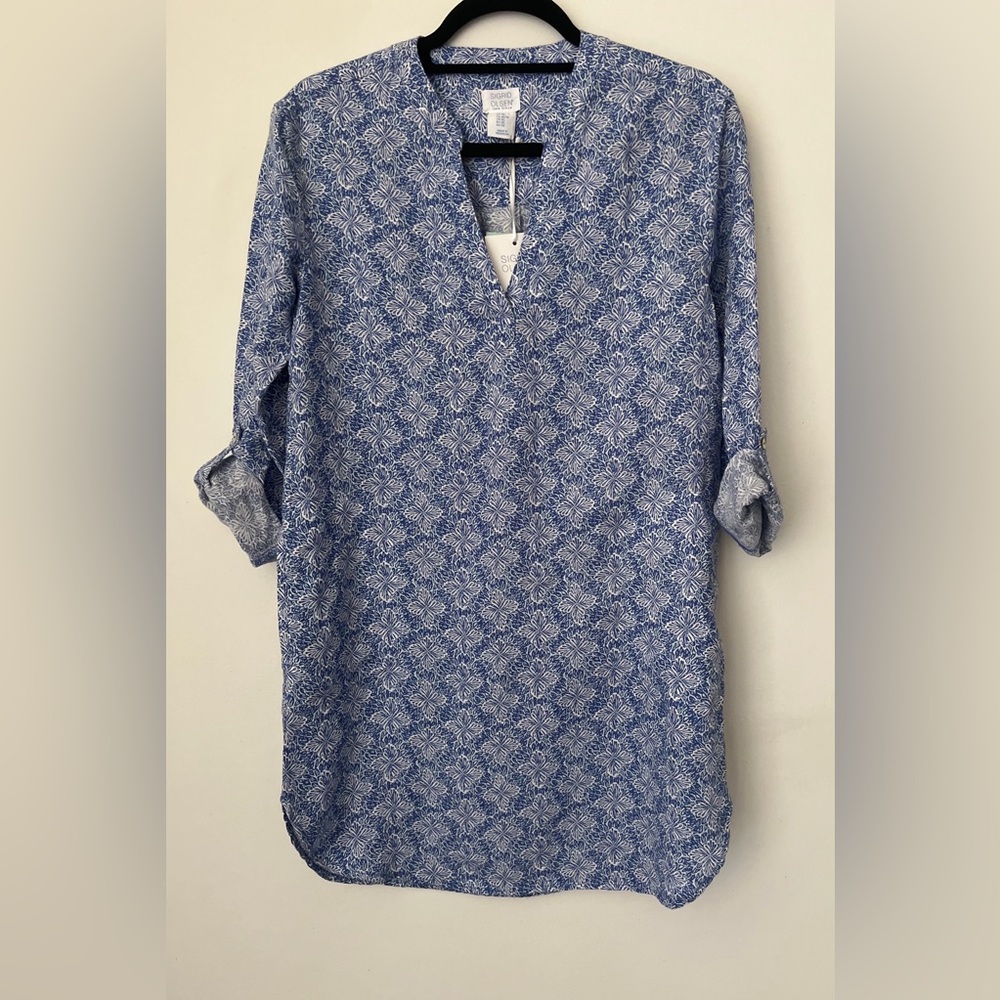 sigrid olsen 100%Linen Roll Tab long Sleeve Shirt Dress Sz XS